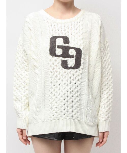 GYDA（ジェイダ）の「GGサガラ刺繍ケーブルニットトップス（ニット/セーター・レディース・ピンク/グレー/オフホワイト/ブラック・FREE）」の19枚目の写真