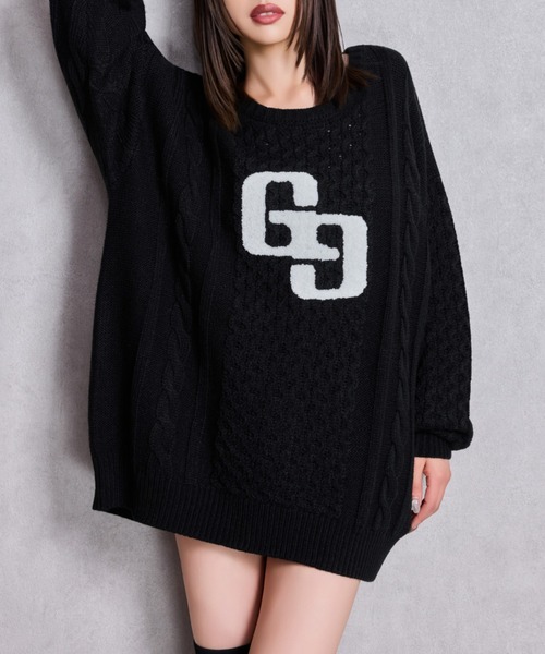 GGサガラ刺繍ケーブルニットトップス（ニット/セーター）｜GYDA