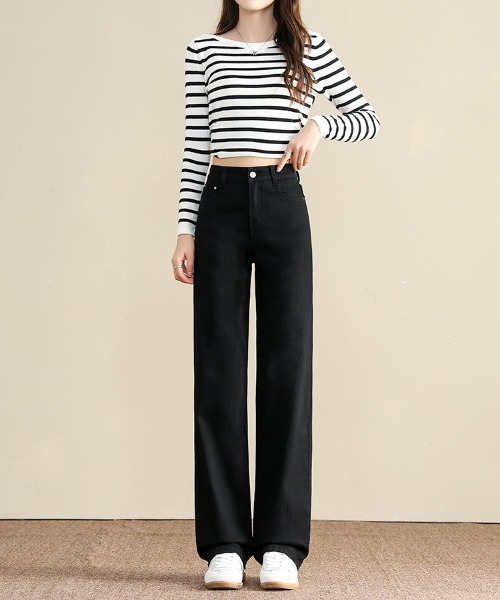 HANDO（ハンド）の「[高身長サイズMT/低身長サイズS有り]美脚シルエットを叶える、ストレートデニム オフィスカジュアル きれいめカジュアル 韓国（デニムパンツ・レディース・ブラック/ブルー・S/M/L/XL/XXL）」の17枚目の写真