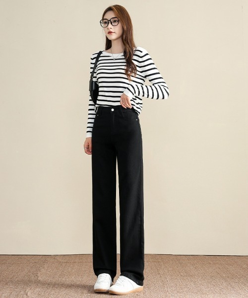 HANDO（ハンド）の「[高身長サイズMT/低身長サイズS有り]美脚シルエットを叶える、ストレートデニム オフィスカジュアル きれいめカジュアル 韓国（デニムパンツ・レディース・ブラック/ブルー・S/M/L/XL/XXL）」の18枚目の写真