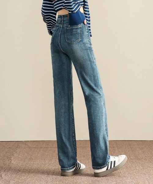 HANDO（ハンド）の「[高身長サイズMT/低身長サイズS有り]美脚シルエットを叶える、ストレートデニム オフィスカジュアル きれいめカジュアル 韓国（デニムパンツ・レディース・ブラック/ブルー・S/M/L/XL/XXL）」の5枚目の写真