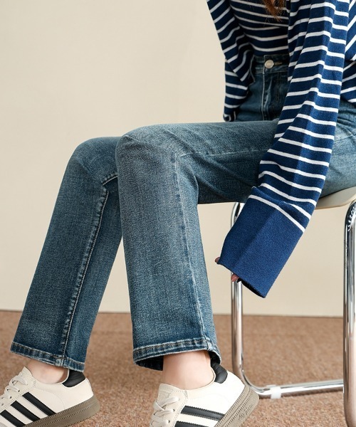 HANDO（ハンド）の「[高身長サイズMT/低身長サイズS有り]美脚シルエットを叶える、ストレートデニム オフィスカジュアル きれいめカジュアル 韓国（デニムパンツ・レディース・ブラック/ブルー・S/M/L/XL/XXL）」の9枚目の写真