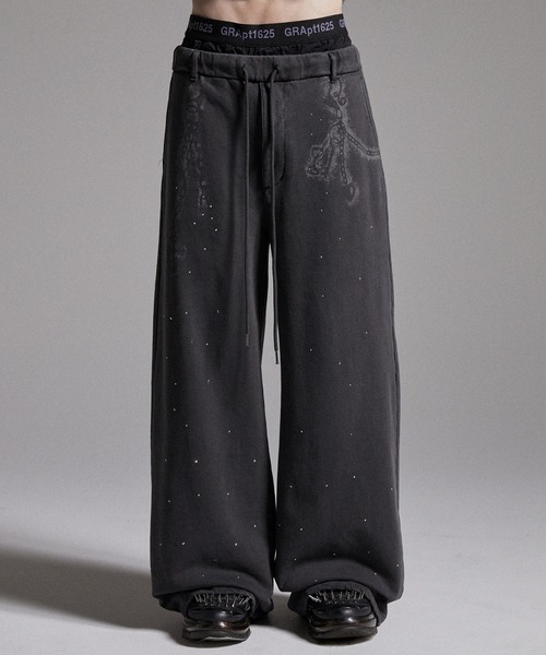 GRANCY(グランシー)の【GRANCY】Rhinestone Design Layered Sweatpants / ラインストーンデザインレイヤードスウェットパンツ(スウェットパンツ)