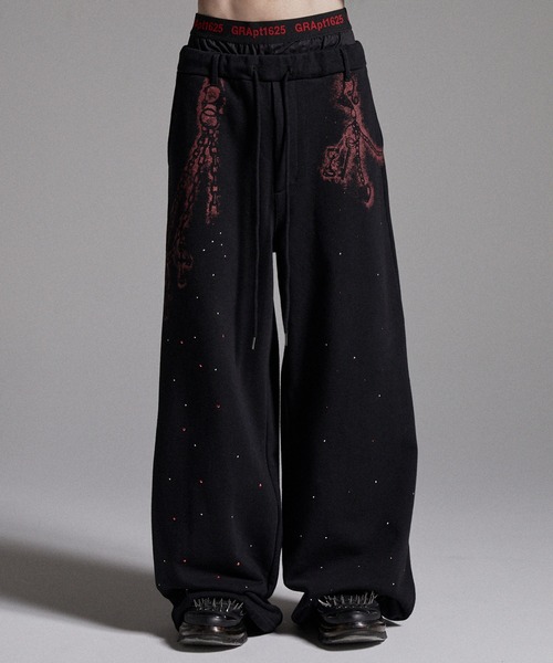 GRANCY(グランシー)の【GRANCY】Rhinestone Design Layered Sweatpants / ラインストーンデザインレイヤードスウェットパンツ(スウェットパンツ)