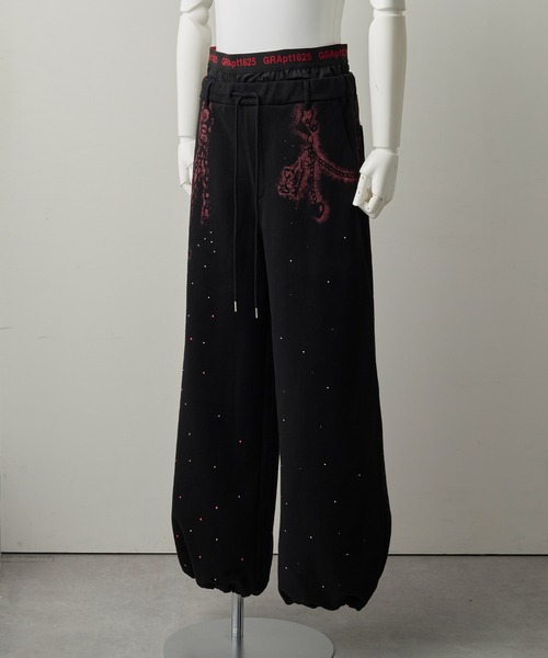 GRANCY】Rhinestone Design Layered Sweatpants / ライン