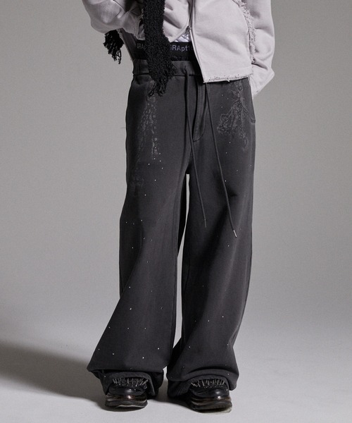 GRANCY】Rhinestone Design Layered Sweatpants / ラインストーン