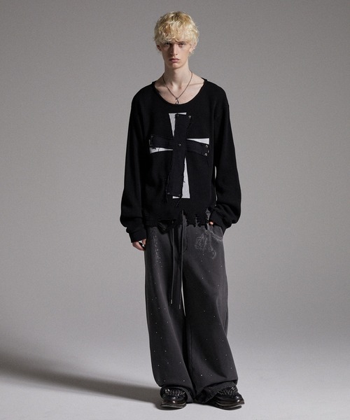 【grancy】ラインストーンパンツ GRANCY】Rhinestone Design Layered Sweatpants / ライン