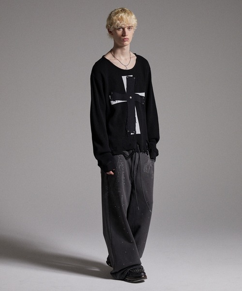 GRANCY スウェットパンツ　ラインストーン　M GRANCY】Rhinestone Design Layered Sweatpants / ラインストーン