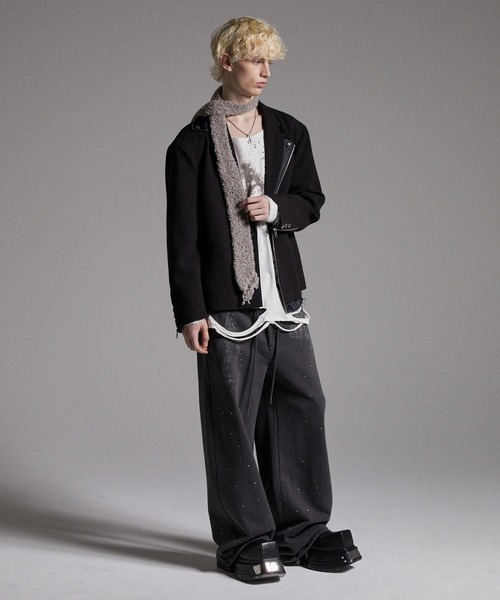 GRANCY ラインストーンデザインレイヤードスウェットパンツ S GRANCY】Rhinestone Design Layered Sweatpants / ラインストーン