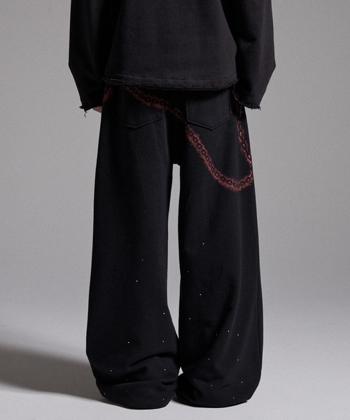 GRANCY】Rhinestone Design Layered Sweatpants / ラインストーン