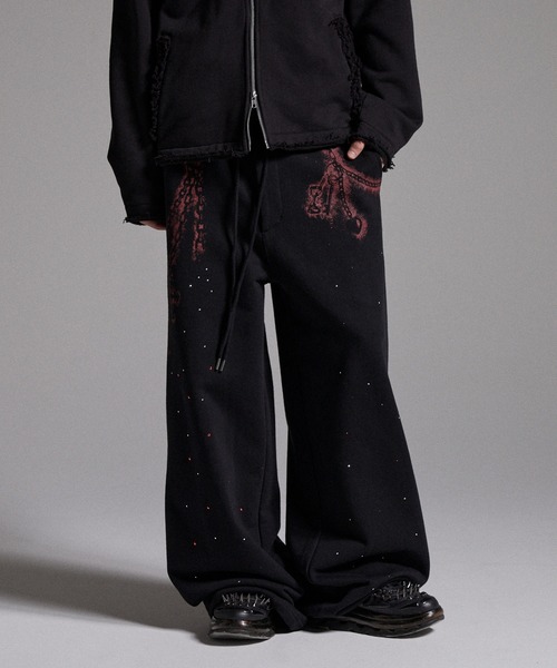 GRANCY】Rhinestone Design Layered Sweatpants / ラインストーン
