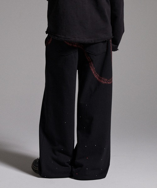 GRANCY】Rhinestone Design Layered Sweatpants / ラインストーン