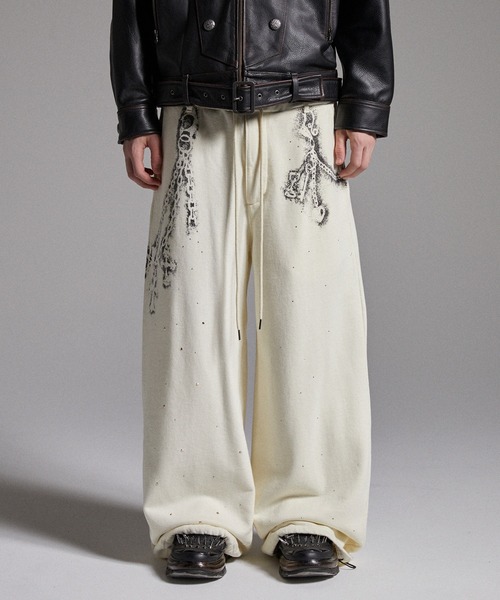 GRANCY】Rhinestone Design Layered Sweatpants / ライン