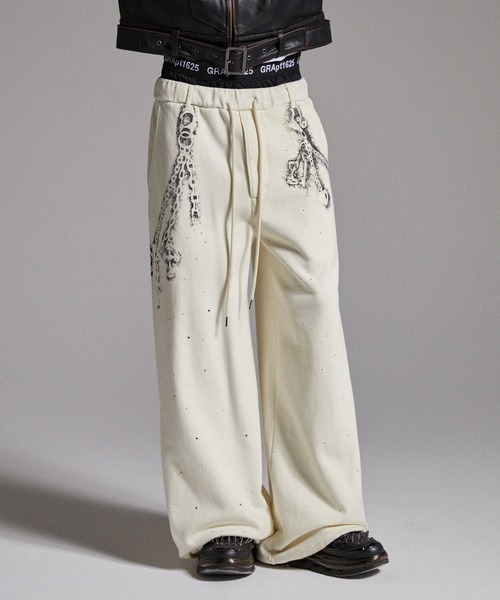 GRANCY】Rhinestone Design Layered Sweatpants / ライン