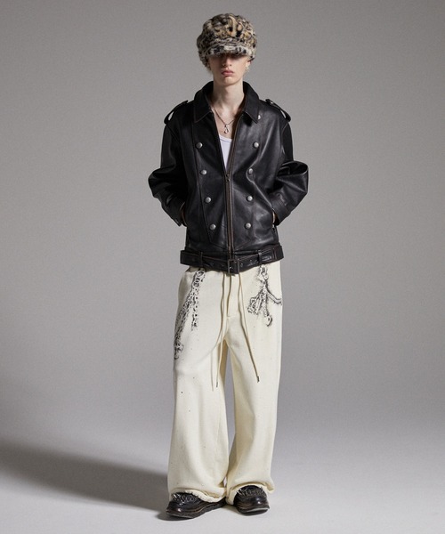 GRANCY】Rhinestone Design Layered Sweatpants / ライン