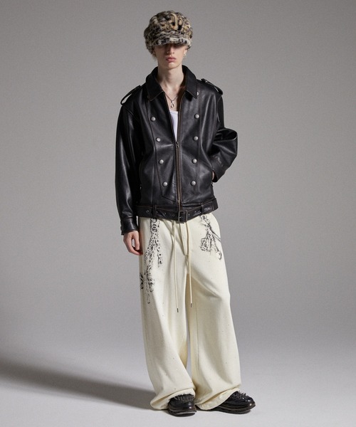 GRANCY ラインストーンデザインレイヤードスウェットパンツ S GRANCY】Rhinestone Design Layered Sweatpants / ラインストーン