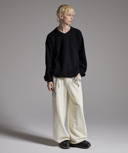 GRANCY】Rhinestone Design Layered Sweatpants / ラインストーン