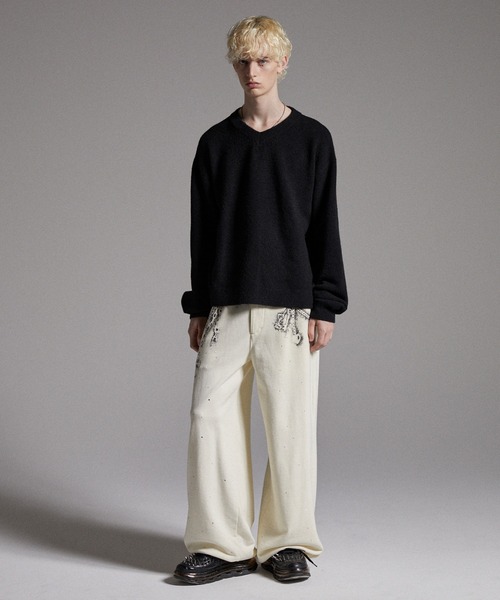 GRANCY】Rhinestone Design Layered Sweatpants / ライン