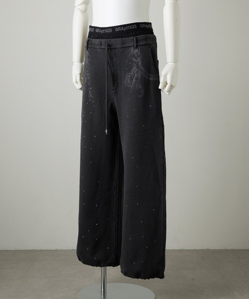 GRANCY】Rhinestone Design Layered Sweatpants / ライン