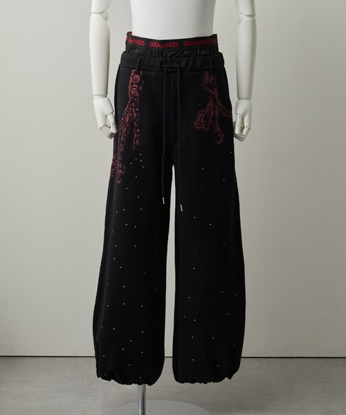 GRANCY】Rhinestone Design Layered Sweatpants / ラインストーン