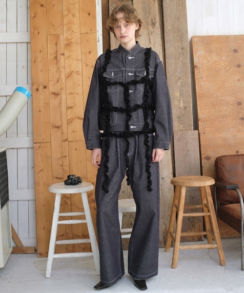 leinwande(ラインヴァンド)の「【leinwande】Stand Collar Denim Jacket(デニムジャケット・レディース・ブルー/ブラック・ONE SIZE)」の4枚目の写真
