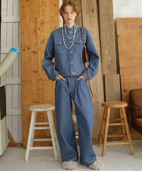 leinwande(ラインヴァンド)の「【leinwande】Stand Collar Denim Jacket(デニムジャケット・レディース・ブルー/ブラック・ONE SIZE)」の11枚目の写真