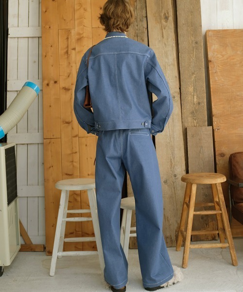 leinwande(ラインヴァンド)の「【leinwande】Stand Collar Denim Jacket(デニムジャケット・レディース・ブルー/ブラック・ONE SIZE)」の3枚目の写真