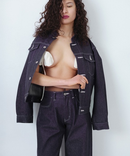 leinwande(ラインヴァンド)の「【leinwande】Stand Collar Denim Jacket(デニムジャケット・レディース・ブルー/ブラック・ONE SIZE)」の14枚目の写真