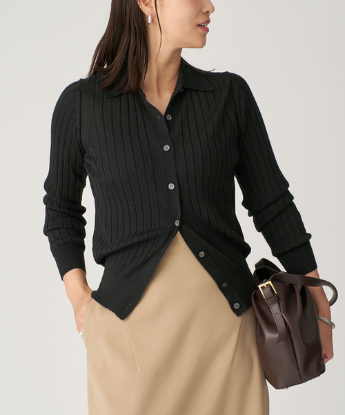 SLOANE(スローン)の「SLOANE スローン 18Gワイドリブポロカーディガン SL10W-9 44(カーディガン/ボレロ・レディース・ブラック/ネイビー・SMALL)」の3枚目の写真