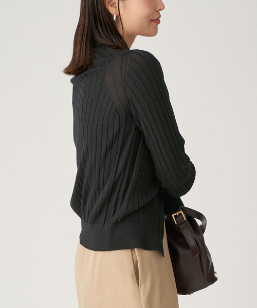 SLOANE(スローン)の「SLOANE スローン 18Gワイドリブポロカーディガン SL10W-9 44(カーディガン/ボレロ・レディース・ブラック/ネイビー・SMALL)」の6枚目の写真