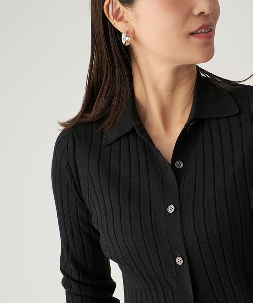 SLOANE(スローン)の「SLOANE スローン 18Gワイドリブポロカーディガン SL10W-9 44(カーディガン/ボレロ・レディース・ブラック/ネイビー・SMALL)」の7枚目の写真