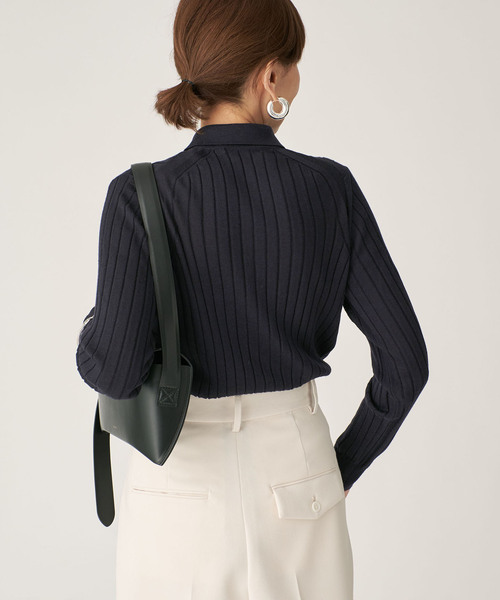 SLOANE(スローン)の「SLOANE スローン 18Gワイドリブポロカーディガン SL10W-9 44(カーディガン/ボレロ・レディース・ブラック/ネイビー・SMALL)」の12枚目の写真