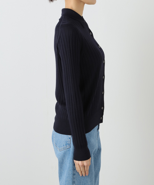 SLOANE(スローン)の「SLOANE スローン 18Gワイドリブポロカーディガン SL10W-9 44(カーディガン/ボレロ・レディース・ブラック/ネイビー・SMALL)」の20枚目の写真