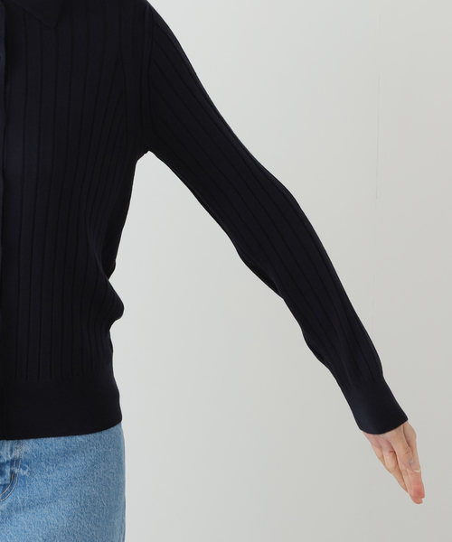 SLOANE(スローン)の「SLOANE スローン 18Gワイドリブポロカーディガン SL10W-9 44(カーディガン/ボレロ・レディース・ブラック/ネイビー・SMALL)」の21枚目の写真