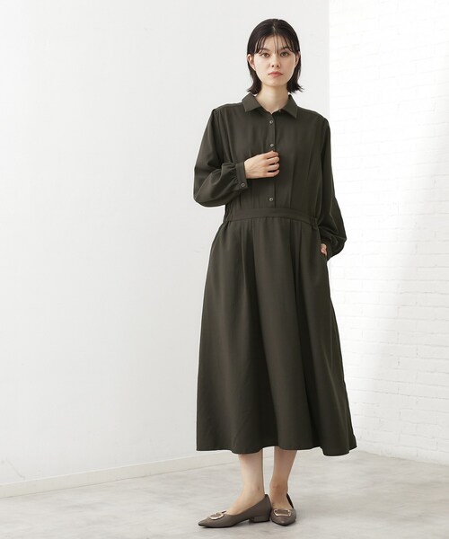 THE SHOP TK （ザ ショップ ティーケー ）の「【春まで着られる】フィット＆フレア長袖ワンピース（ワンピース・レディース・スミクロ/ブルー・14/13/12）」の3枚目の写真