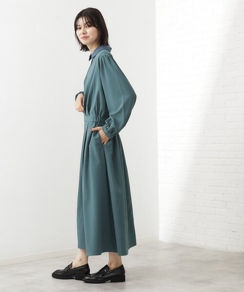 THE SHOP TK （ザ ショップ ティーケー ）の「【春まで着られる】フィット＆フレア長袖ワンピース（ワンピース・レディース・スミクロ/ブルー・14/13/12）」の5枚目の写真