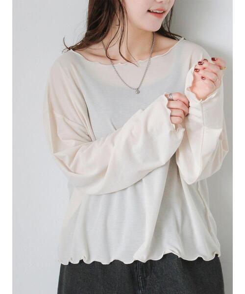 ehka sopo(エヘカソポ)の「◎シアーメローカットソー(Tシャツ/カットソー・レディース・ブラック/オフホワイト/ベージュ・F)」の3枚目の写真