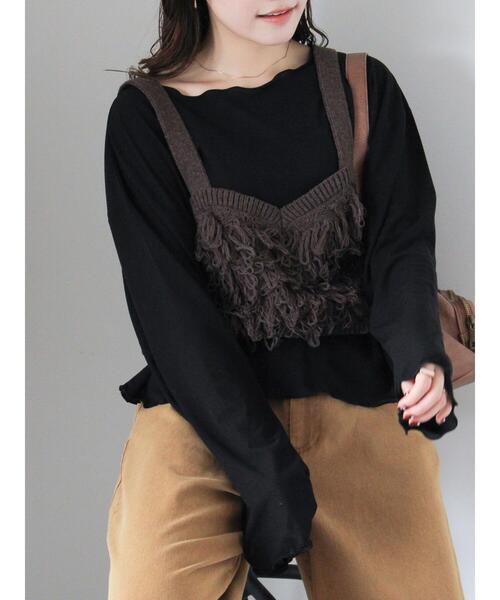 ehka sopo(エヘカソポ)の「◎シアーメローカットソー(Tシャツ/カットソー・レディース・ブラック/オフホワイト/ベージュ・F)」の2枚目の写真