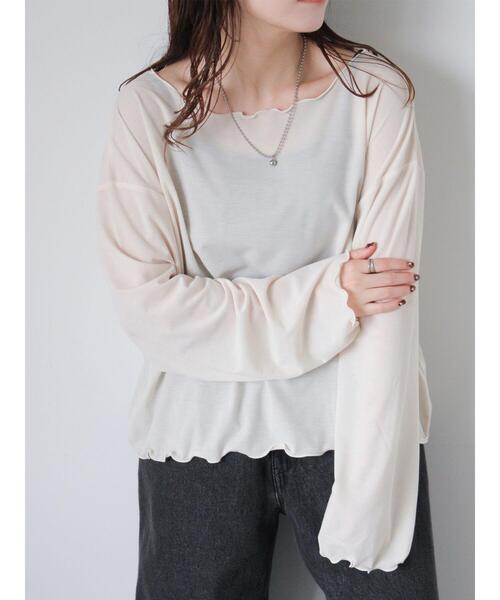 ehka sopo(エヘカソポ)の「◎シアーメローカットソー(Tシャツ/カットソー・レディース・ブラック/オフホワイト/ベージュ・F)」の7枚目の写真