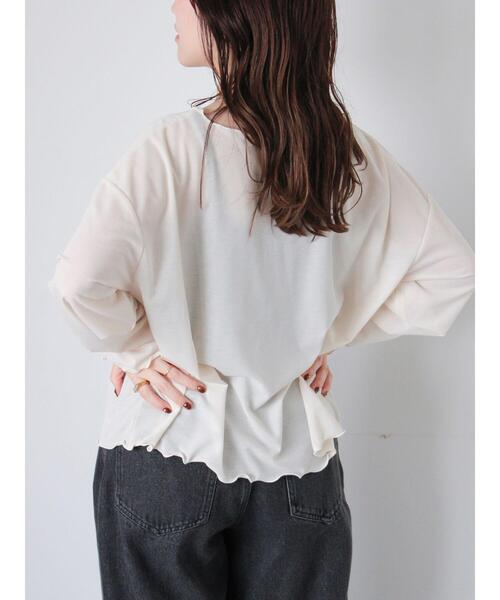 ehka sopo(エヘカソポ)の「◎シアーメローカットソー(Tシャツ/カットソー・レディース・ブラック/オフホワイト/ベージュ・F)」の4枚目の写真