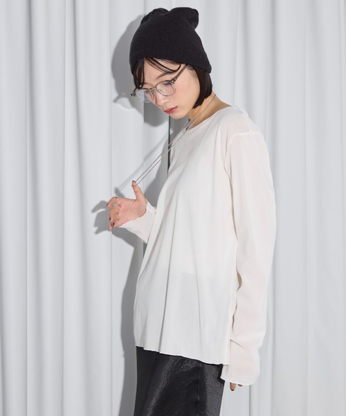leimn(レイムン)の「ベロアTシャツ(Tシャツ/カットソー・レディース・チャコールグレー/ホワイト・M)」の3枚目の写真