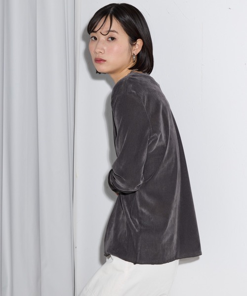 leimn(レイムン)の「ベロアTシャツ(Tシャツ/カットソー・レディース・チャコールグレー/ホワイト・M)」の10枚目の写真