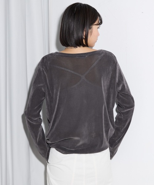 leimn(レイムン)の「ベロアTシャツ(Tシャツ/カットソー・レディース・チャコールグレー/ホワイト・M)」の11枚目の写真