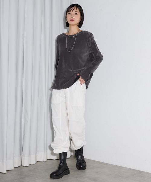 leimn(レイムン)の「ベロアTシャツ(Tシャツ/カットソー・レディース・チャコールグレー/ホワイト・M)」の12枚目の写真