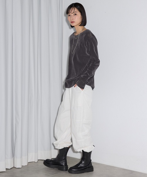 leimn(レイムン)の「ベロアTシャツ(Tシャツ/カットソー・レディース・チャコールグレー/ホワイト・M)」の13枚目の写真
