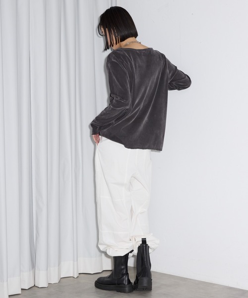 leimn(レイムン)の「ベロアTシャツ(Tシャツ/カットソー・レディース・チャコールグレー/ホワイト・M)」の14枚目の写真