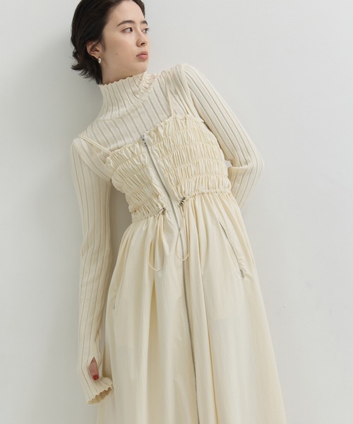 STUDIOUS シアーキャミソール ホワイト STUDIOUS/ステュディオス】SHIRRING ZIP CAMISOLE DRESS/シャーリング