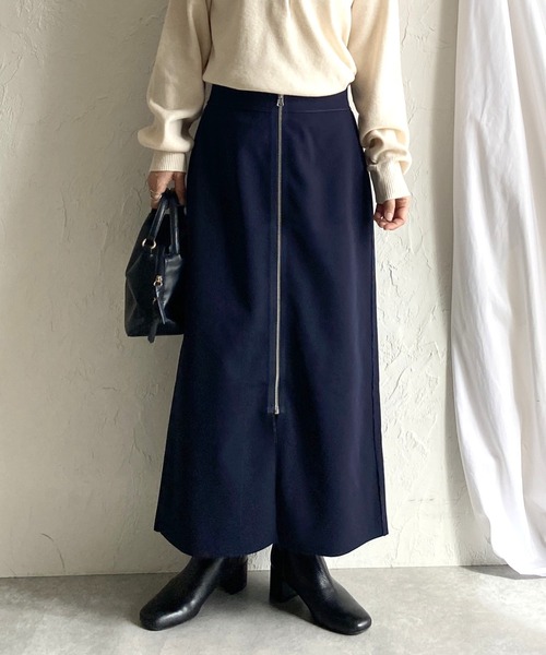 She's Closet(シーズクローゼット)の「配色バイカラー ロング丈 タイト フロントジップスカート(スカート・レディース・ブラック/ネイビー/ブラウン・FREE)」の3枚目の写真