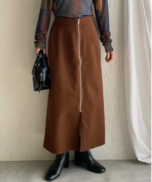 配色バイカラー ロング丈 タイト フロントジップスカート