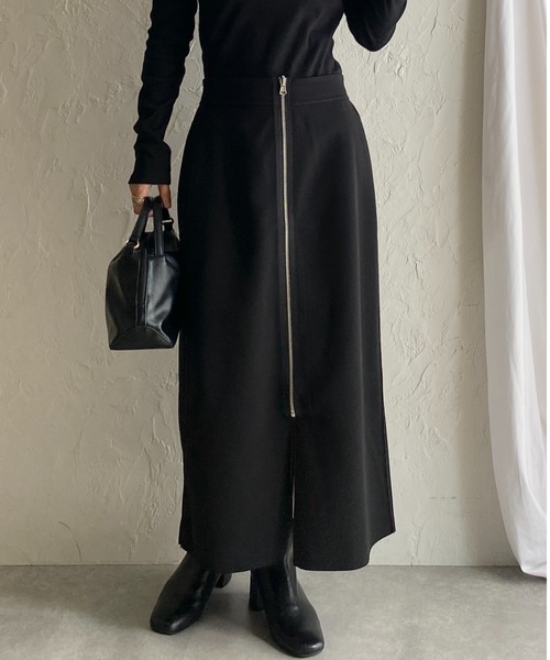 セール】配色バイカラーロング丈リバーシブルフロントジップスカート